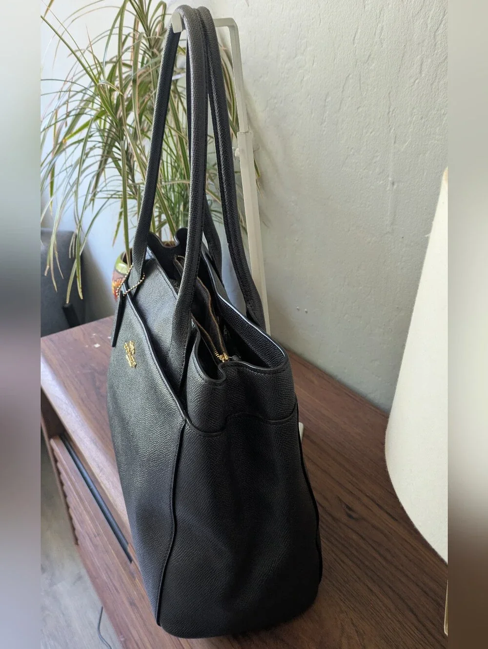 COACH Black Pebbled Leather Satchel with Gold Hardware